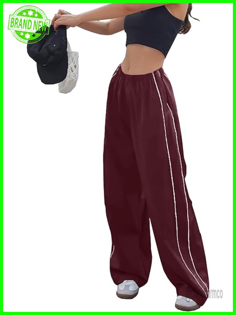 Y2k Baggy Track Pants Elastic Waist Wide Leg Parachute Jogger Sweatpants